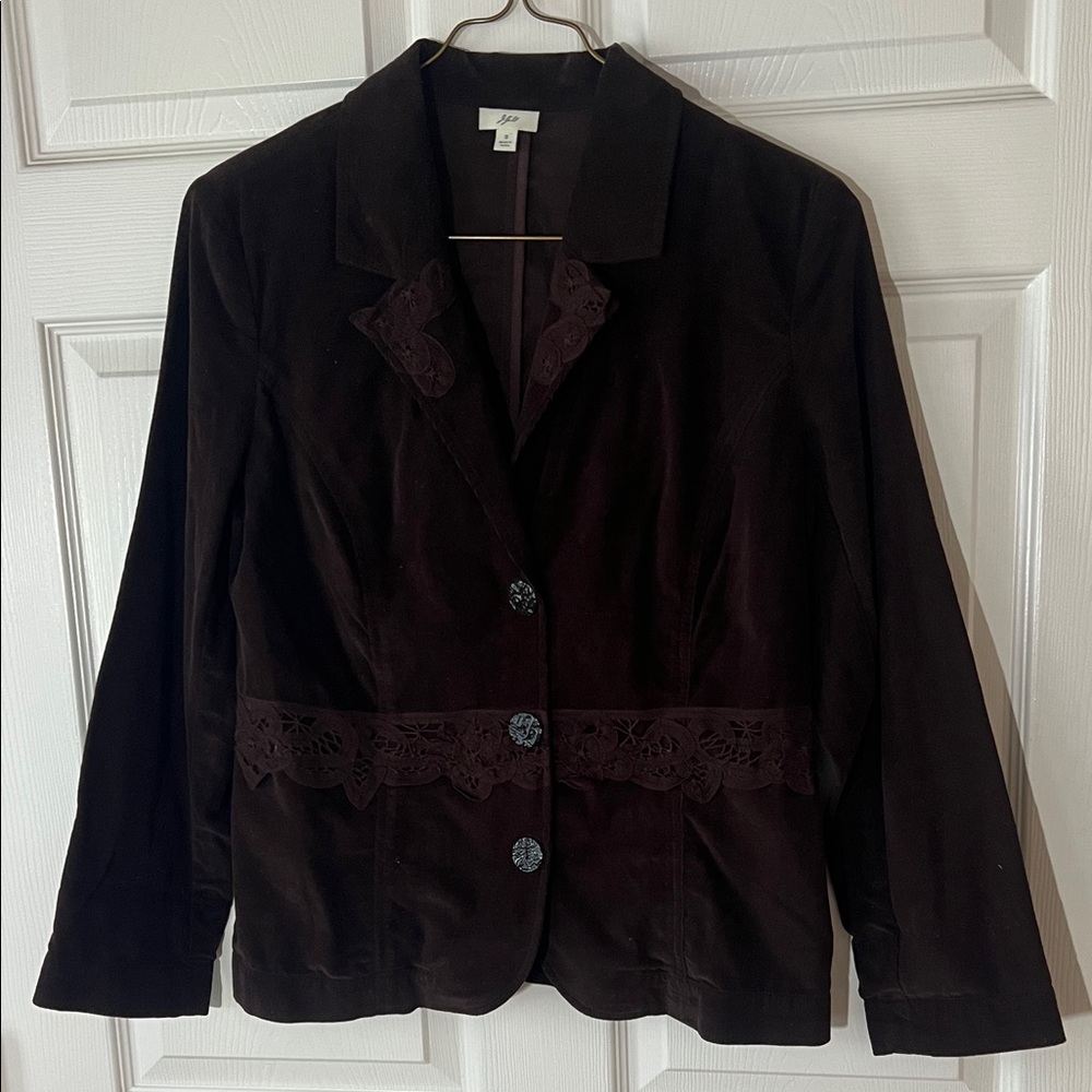 J. Jill Dark Chocolate Brown Lace-Accent Blazer, Sz Small‎
